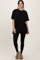 Black Oversized Crewneck Short Sleeve and Legging Maternity Set