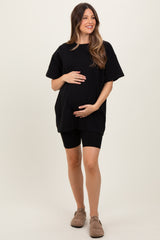 Black Biker Shorts Maternity Set