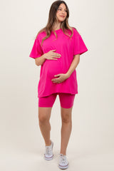 Fuchsia Biker Shorts Maternity Set