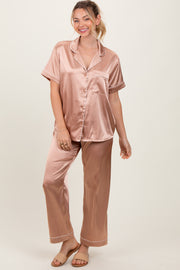 Gold Satin Contrast Trim Pajama Set