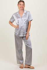 Silver Satin Contrast Trim Pajama Set