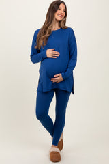 Navy Brushed Knit Maternity Oversized Top and Legging Set