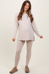 Beige Brushed Knit Maternity Oversized Top and Legging Set