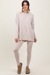 Beige Brushed Knit Maternity Oversized Top and Legging Set