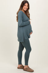 Light Olive Brushed Knit Maternity Oversized Top and Legging Set