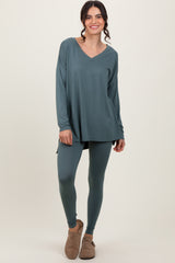 Light Olive Brushed Knit Oversized Top and Legging Set