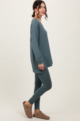 Light Olive Brushed Knit Oversized Top and Legging Set