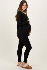 Black Brushed Knit Maternity Oversized Top and Legging Set