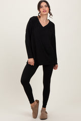 Black Brushed Knit Maternity Oversized Top and Legging Set