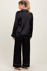 Black Satin Contrast Trim Long Sleeve Pajama Set