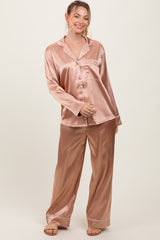 Gold Satin Contrast Trim Long Sleeve Pajama Set