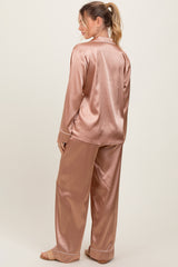 Gold Satin Contrast Trim Long Sleeve Pajama Set