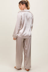 Cream Satin Contrast Trim Long Sleeve Pajama Set