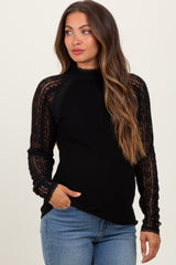 Black Lace Sleeve Mock Neck Maternity Blouse