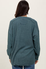 Light Olive Oversized Ribbed Knit Henley Sweater