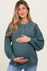 Light Olive Oversized Ribbed Knit Henley Maternity Sweater