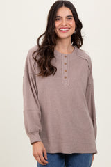 Beige Oversized Ribbed Knit Henley Maternity Sweater