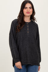 Charcoal Oversized Ribbed Knit Henley Sweater