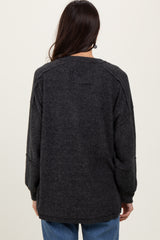 Charcoal Oversized Ribbed Knit Henley Sweater