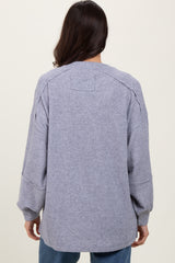 Heather Grey Oversized Ribbed Knit Henley Sweater