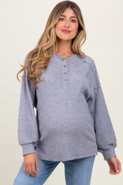 Heather Grey Oversized Ribbed Knit Henley Maternity Sweater