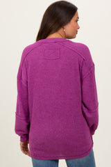 Plum Oversized Ribbed Knit Henley Maternity Sweater