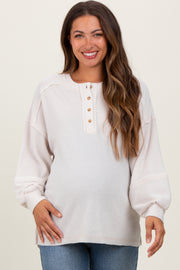 Cream Oversized Ribbed Knit Henley Maternity Sweater