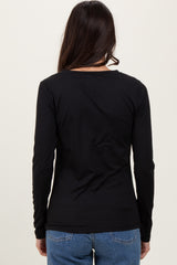 Black Brushed Knit V-Neck Long Sleeve Top