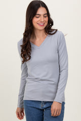 Heather Grey Brushed Knit V-Neck Long Sleeve Maternity Top