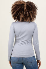 Heather Grey Brushed Knit V-Neck Long Sleeve Maternity Top