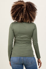 Olive Brushed Knit V-Neck Long Sleeve Maternity Top