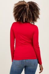 Red Brushed Knit V-Neck Long Sleeve Maternity Top