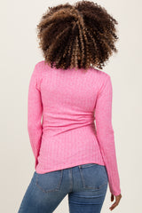 Fuchsia Ribbed Knit Button Long Sleeve Maternity Top