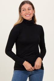 Black Brushed Knit Basic Turtleneck Top