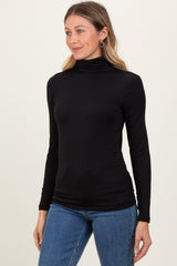 Black Brushed Knit Basic Turtleneck Top