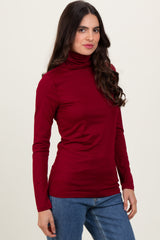 Burgundy Brushed Knit Basic Turtleneck Top