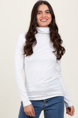 White Brushed Knit Basic Turtleneck Top