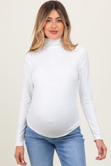 White Brushed Knit Basic Turtleneck Maternity Top