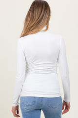 White Brushed Knit Basic Turtleneck Maternity Top