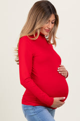 Red Brushed Knit Basic Turtleneck Maternity Top