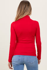 Red Brushed Knit Basic Turtleneck Maternity Top