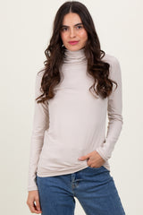 Cream Brushed Knit Basic Turtleneck Top