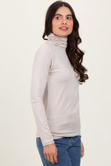 Cream Brushed Knit Basic Turtleneck Top