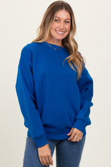 Royal Blue Basic Fleece Crewneck Maternity Sweatshirt