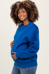 Royal Blue Basic Fleece Crewneck Maternity Sweatshirt