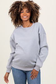 Heather Grey Basic Fleece Crewneck Maternity Sweatshirt