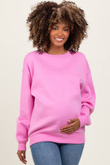 Pink Basic Fleece Crewneck Maternity Sweatshirt