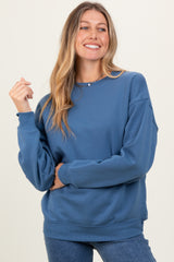 Denim Basic Fleece Crewneck Maternity Sweatshirt