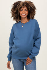 Denim Basic Fleece Crewneck Maternity Sweatshirt