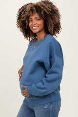 Denim Basic Fleece Crewneck Maternity Sweatshirt